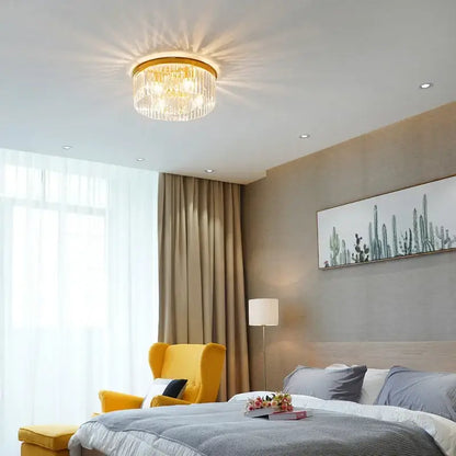 Elegant gold & black crystal round ceiling chandelier dining room