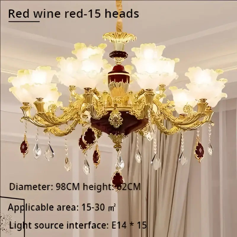 Elegant gold & blue crystal chandelier living room lighting
