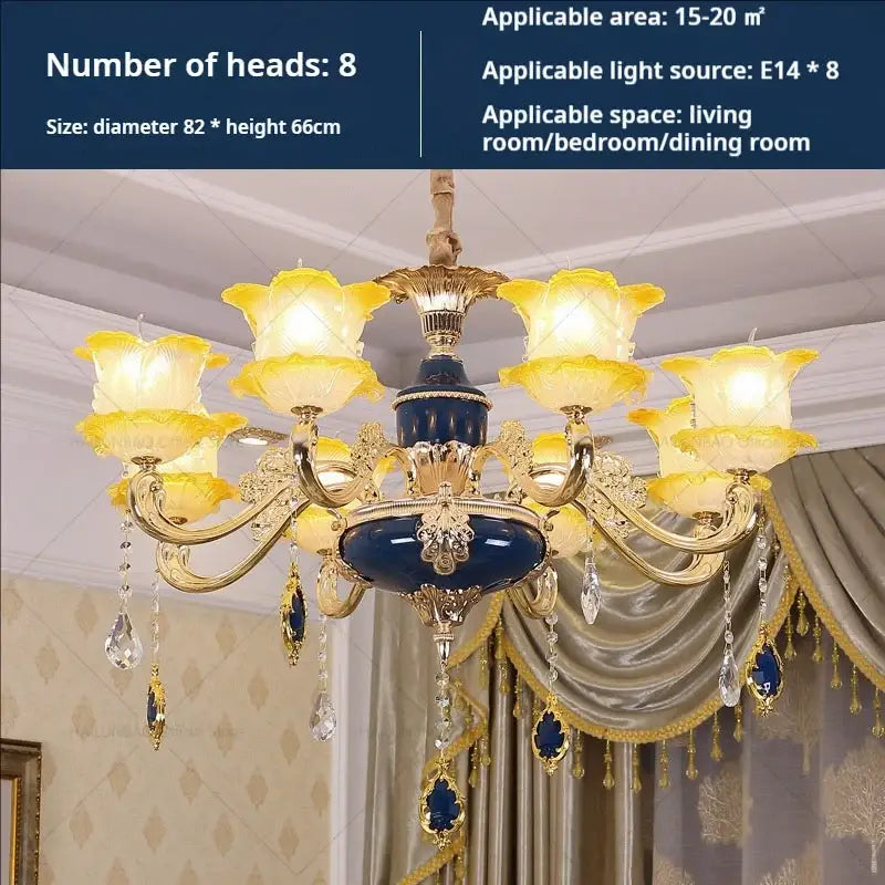 Elegant gold & blue crystal chandelier living room lighting