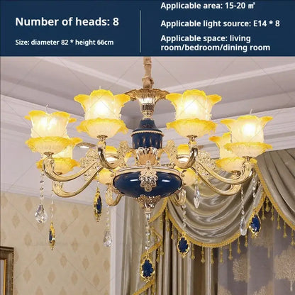 Elegant gold & blue crystal chandelier living room lighting