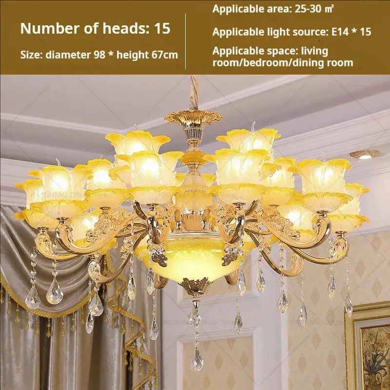 Elegant gold & blue crystal chandelier living room lighting