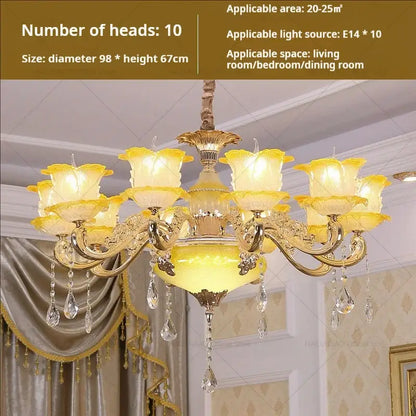 Elegant gold & blue crystal chandelier living room lighting