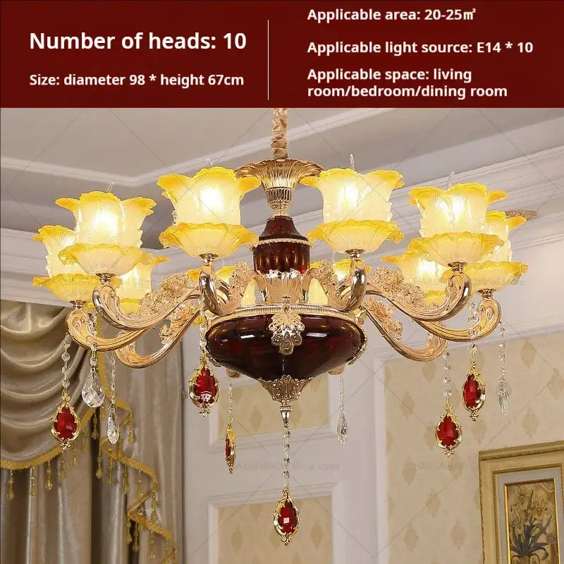 Elegant gold & blue crystal chandelier living room lighting