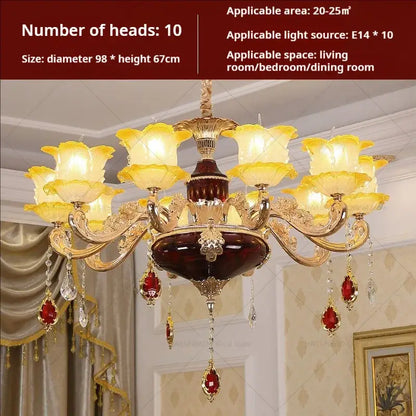 Elegant gold & blue crystal chandelier living room lighting