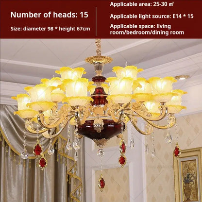 Elegant gold & blue crystal chandelier living room lighting