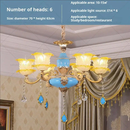 Elegant gold & blue crystal chandelier living room lighting