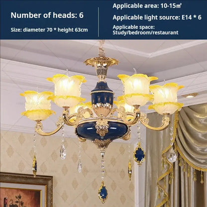 Elegant gold & blue crystal chandelier living room lighting
