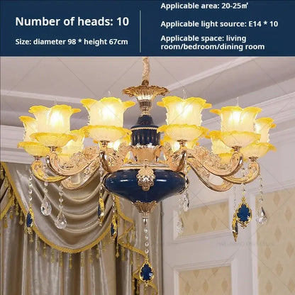 Elegant gold & blue crystal chandelier living room lighting