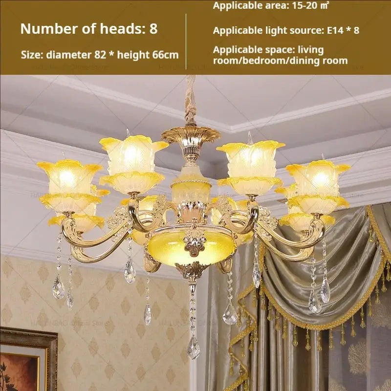 Elegant gold & blue crystal chandelier living room lighting