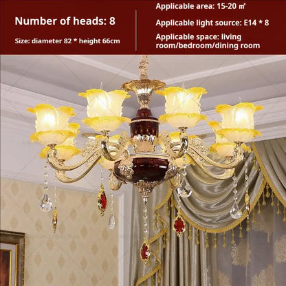 Elegant gold & blue crystal chandelier living room lighting