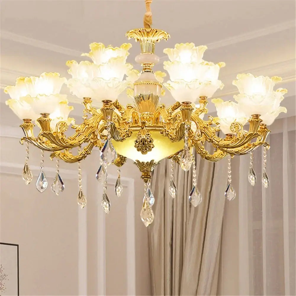Elegant gold & blue crystal chandelier living room lighting