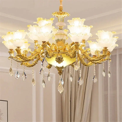 Elegant gold & blue crystal chandelier living room lighting