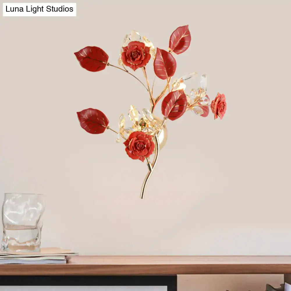 Elegant gold branch wall lamp with white rose for bedroom sconce lighting
