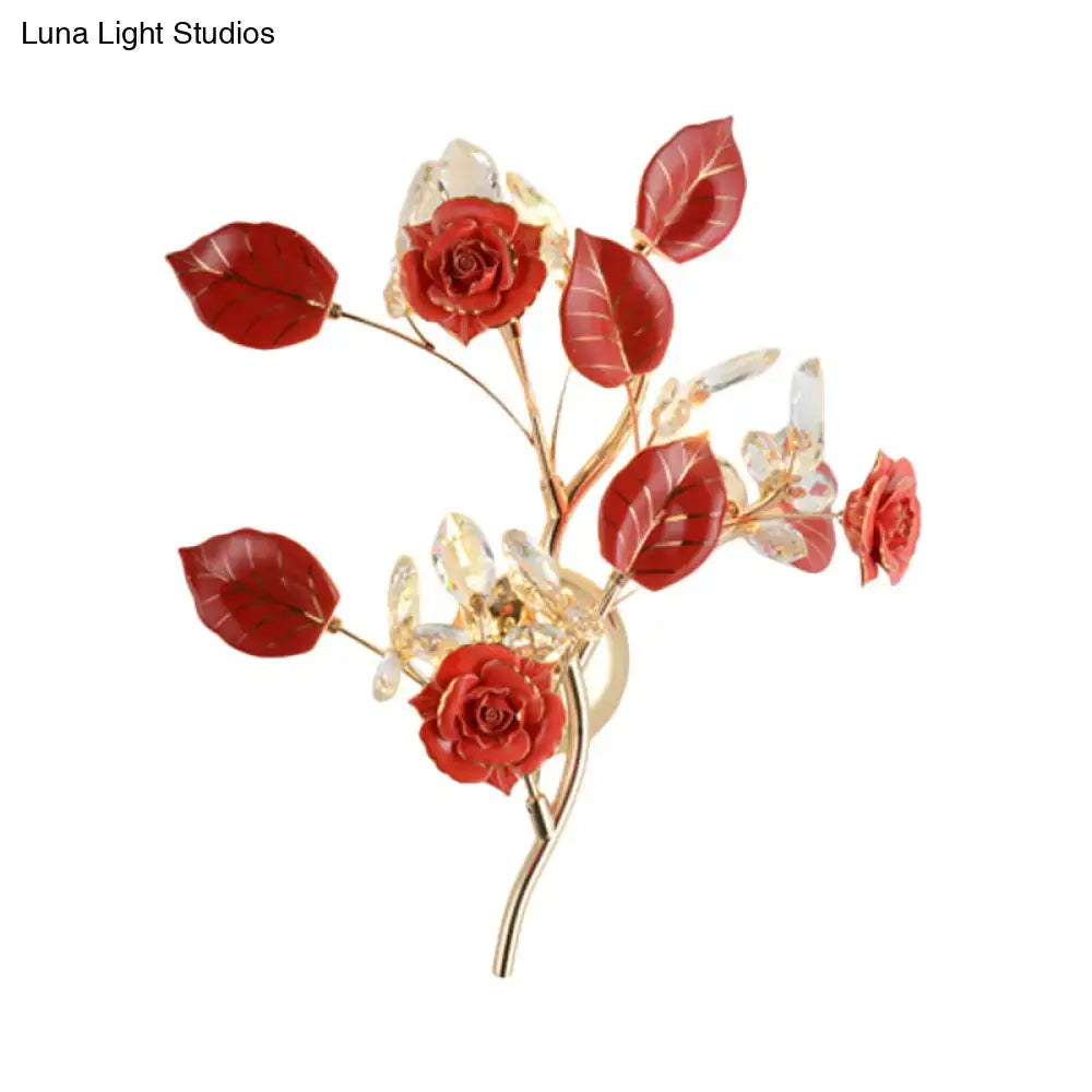 Elegant gold branch wall lamp with white rose for bedroom sconce lighting