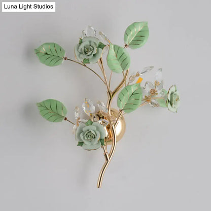 Elegant gold branch wall lamp with white rose for bedroom sconce lighting