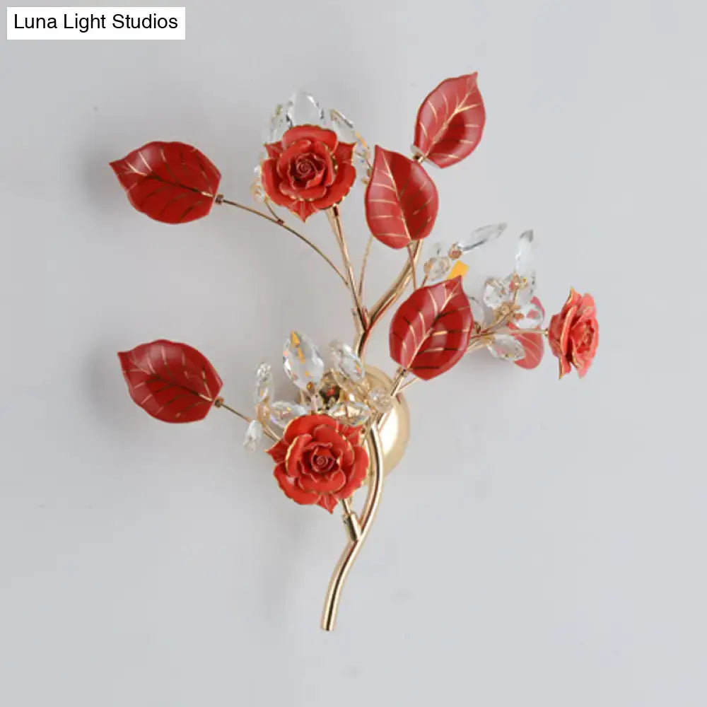 Elegant gold branch wall lamp with white rose for bedroom sconce lighting