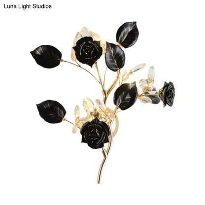 Elegant gold branch wall lamp with white rose for bedroom sconce lighting