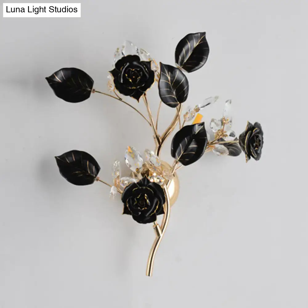 Elegant gold branch wall lamp with white rose for bedroom sconce lighting