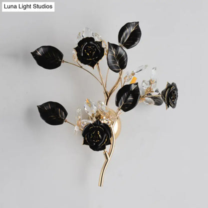 Elegant gold branch wall lamp with white rose for bedroom sconce lighting