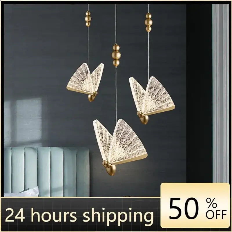 Elegant gold butterfly led pendant light bedroom decor
