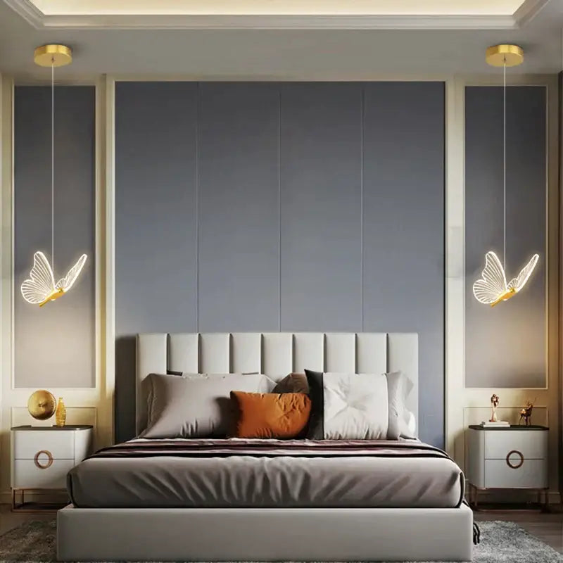 Elegant gold butterfly pendant lamp bedroom hanging light