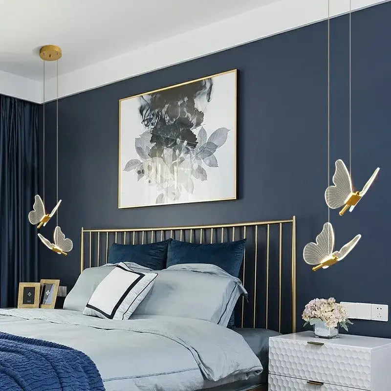 Elegant gold butterfly pendant lamp bedroom hanging light