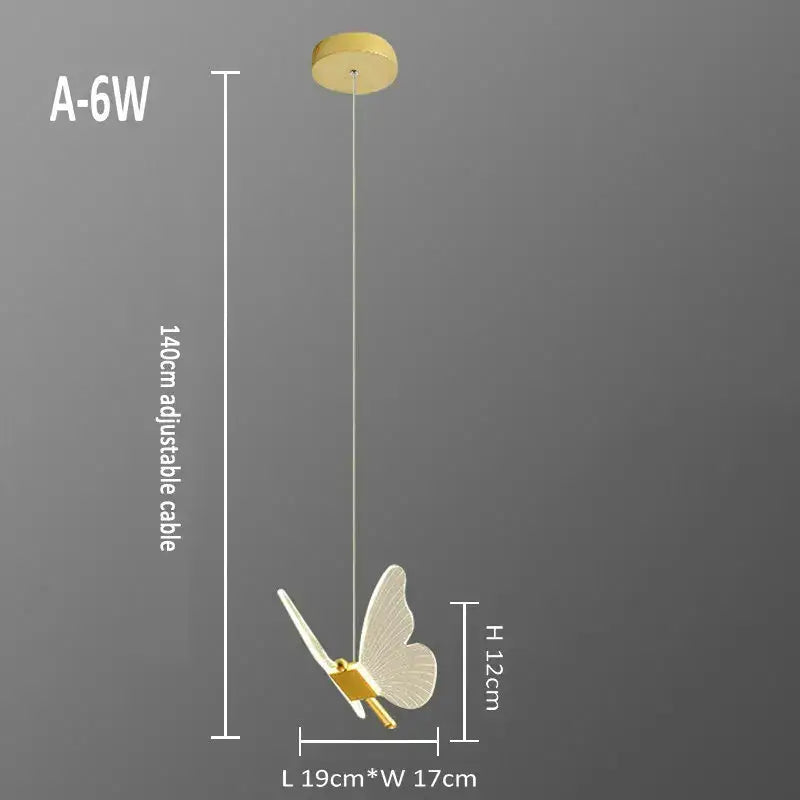Elegant gold butterfly pendant lamp bedroom hanging light