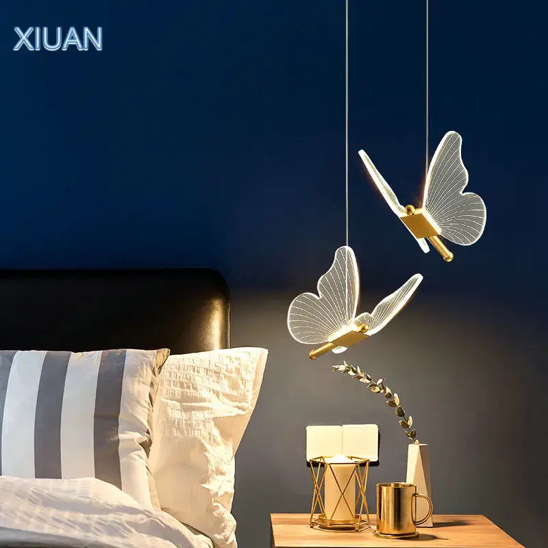 Elegant gold butterfly pendant lamp bedroom hanging light
