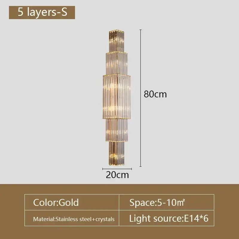 Elegant gold cascading crystal wall lamp for living room