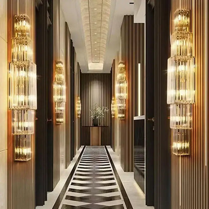 Elegant gold cascading crystal wall lamp for living room