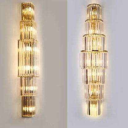 Elegant gold cascading crystal wall lamp for living room