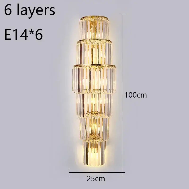 Elegant gold cascading crystal wall lamp for living room