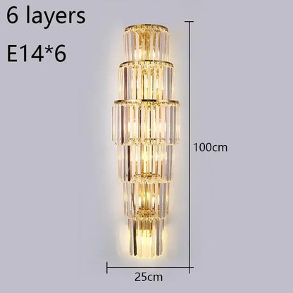 Elegant gold cascading crystal wall lamp for living room