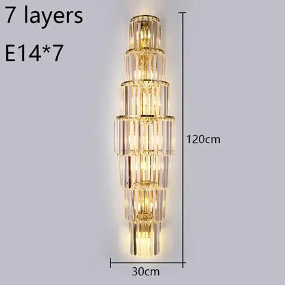 Elegant gold cascading crystal wall lamp for living room