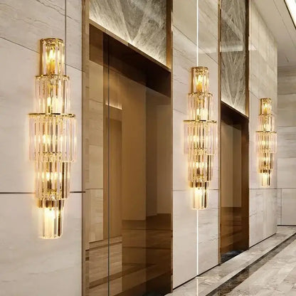 Elegant gold cascading crystal wall lamp for living room