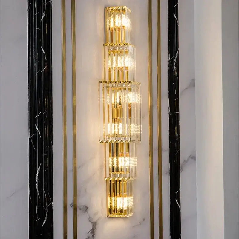 Elegant gold cascading crystal wall lamp for living room