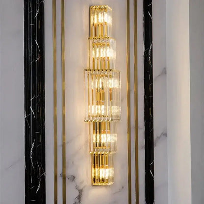 Elegant gold cascading crystal wall lamp for living room