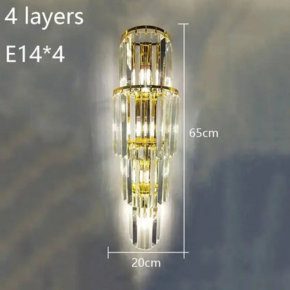 Elegant gold cascading crystal wall lamp for living room