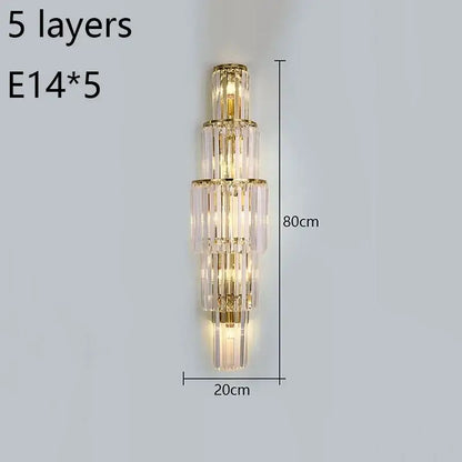 Elegant gold cascading crystal wall lamp for living room