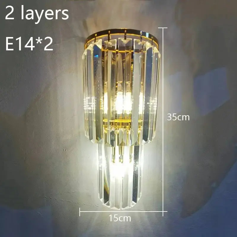 Elegant gold cascading crystal wall lamp for living room