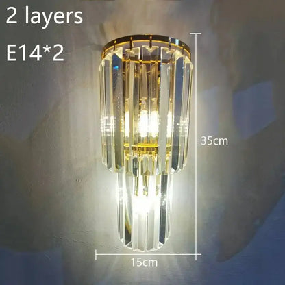 Elegant gold cascading crystal wall lamp for living room