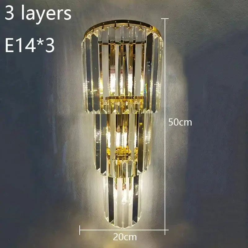 Elegant gold cascading crystal wall lamp for living room