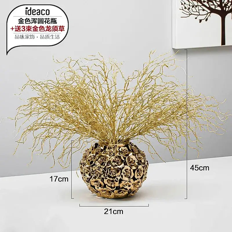 Elegant gold ceramic rose vase living room wedding centerpiece