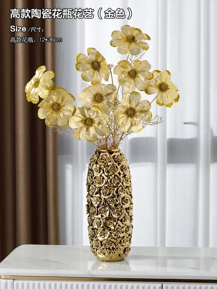 Elegant gold ceramic rose vase living room wedding centerpiece
