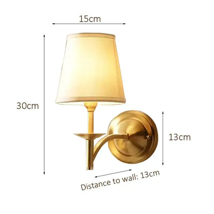 Elegant gold & cream fabric wall lamp bedroom sconce