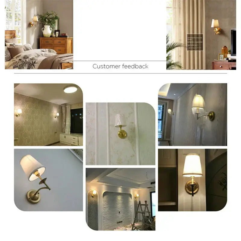Elegant gold & cream fabric wall lamp bedroom sconce