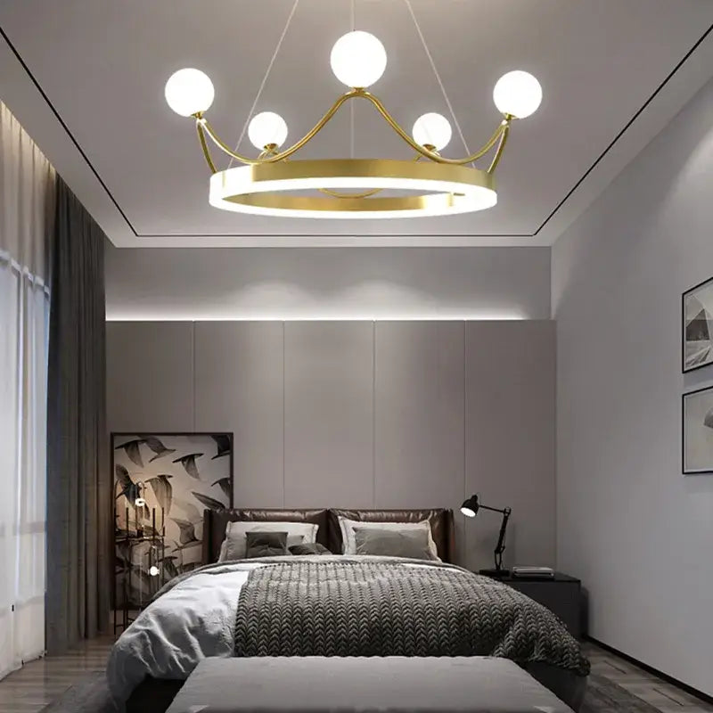 Elegant gold crown led chandelier kids room pendant light