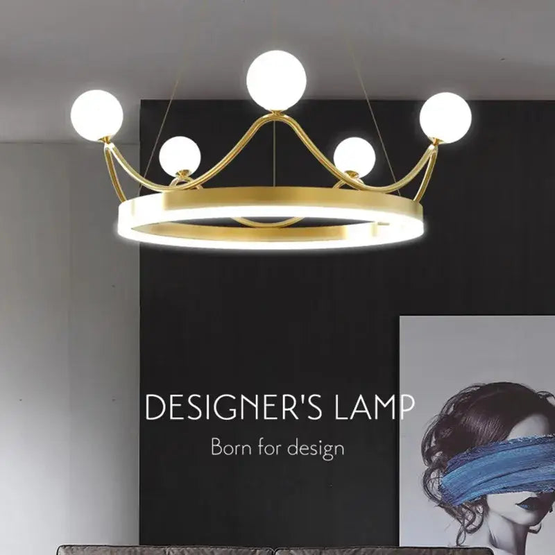 Elegant gold crown led chandelier kids room pendant light