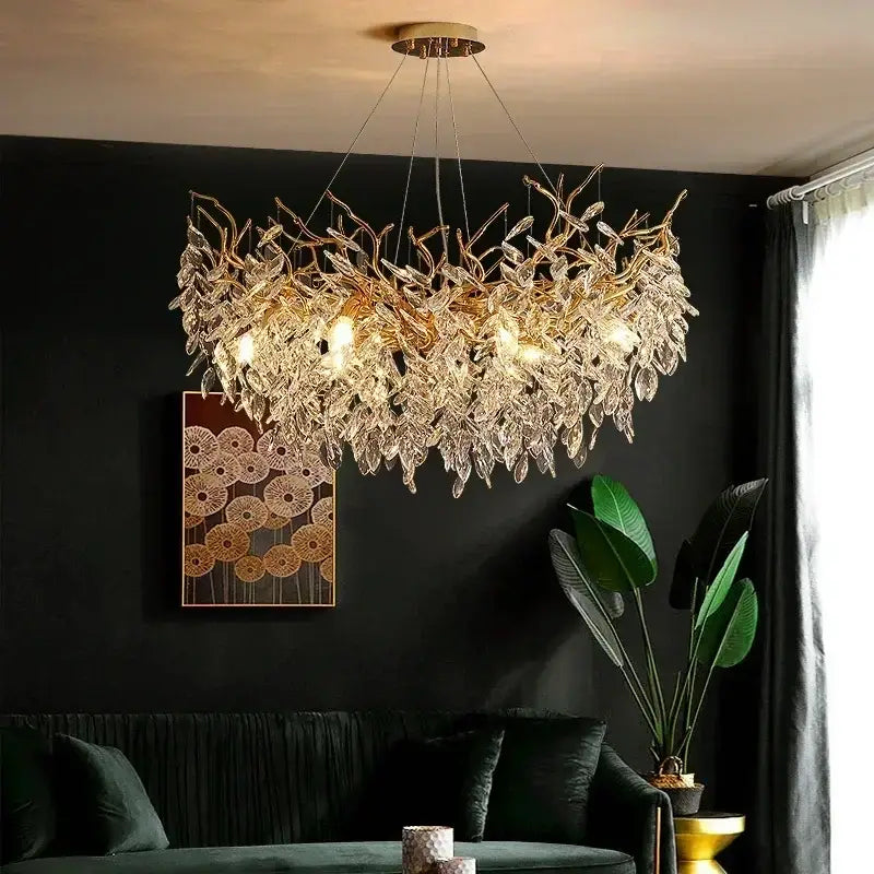 Elegant gold crystal branch chandelier dining room pendant light