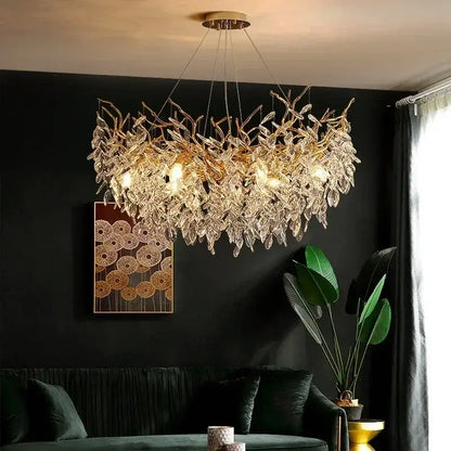 Elegant gold crystal branch chandelier dining room pendant light